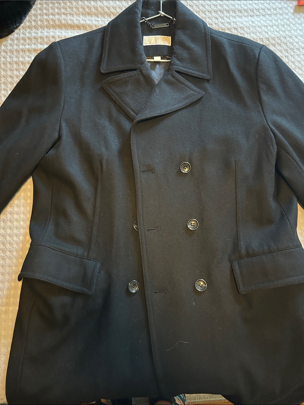 MICHAEL Michael Kors Men's Black Double-Breasted Wool Pea Coat